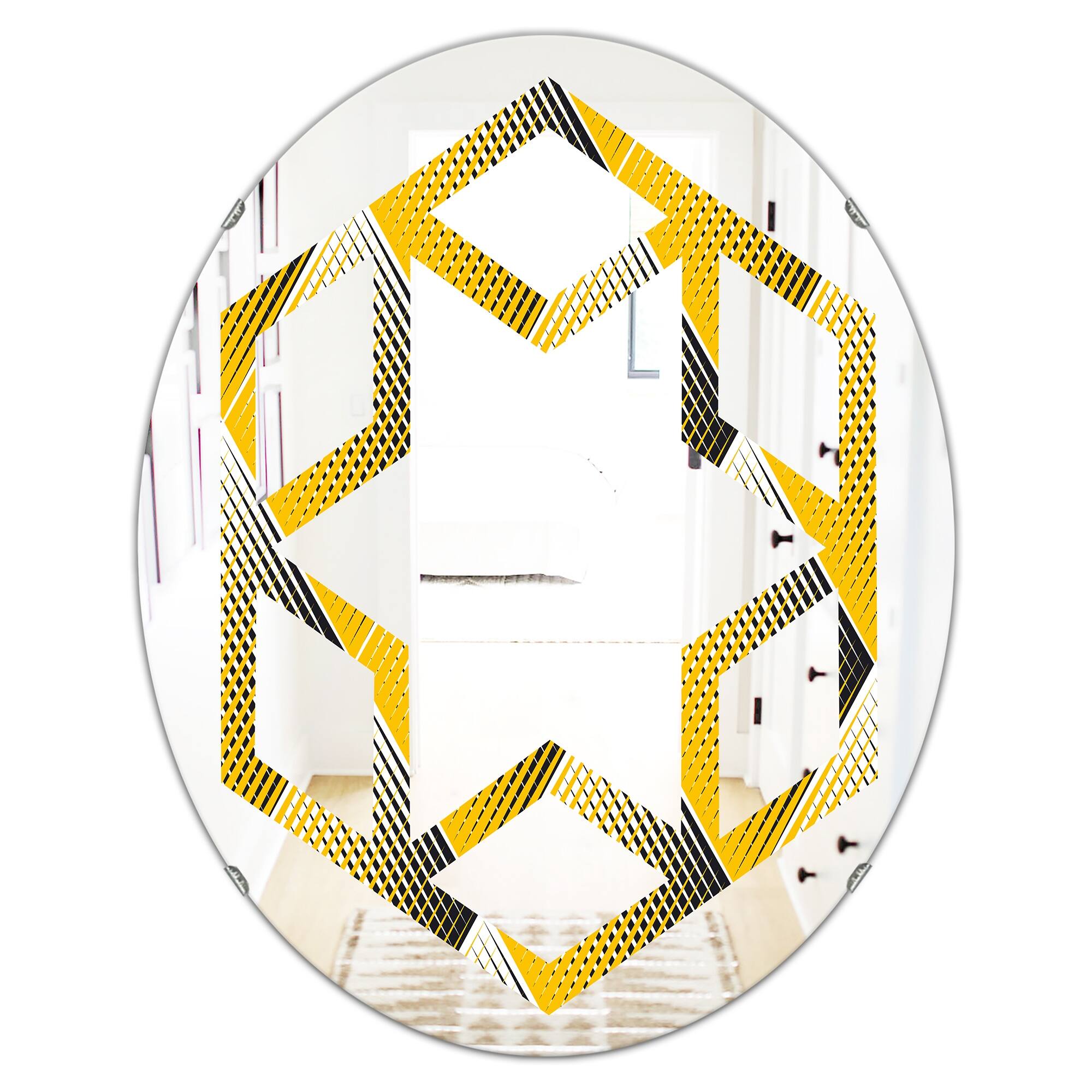 Designart 'Rhombus Retro Geometric' Printed Modern Round or Oval Wall ...