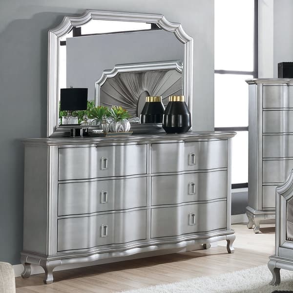 silver wood dresser Maza Transitional Silver Wood 6-Drawer 2-piece Dresser and Mirror Set by  Furniture of America - Bed Bath & Beyond