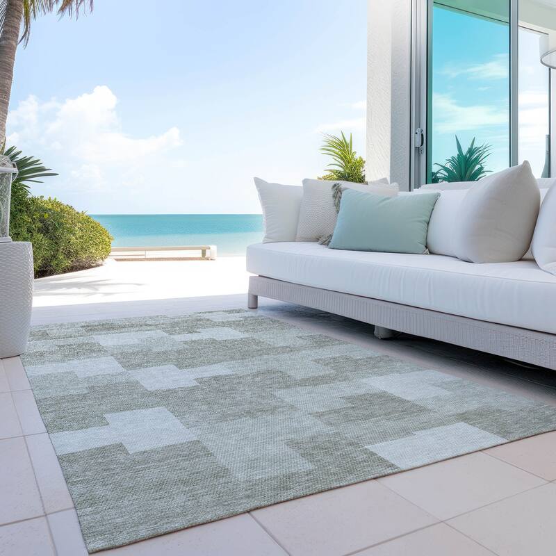 Machine Washable Indoor/ Outdoor Chantille Contemporary Blocks Rug