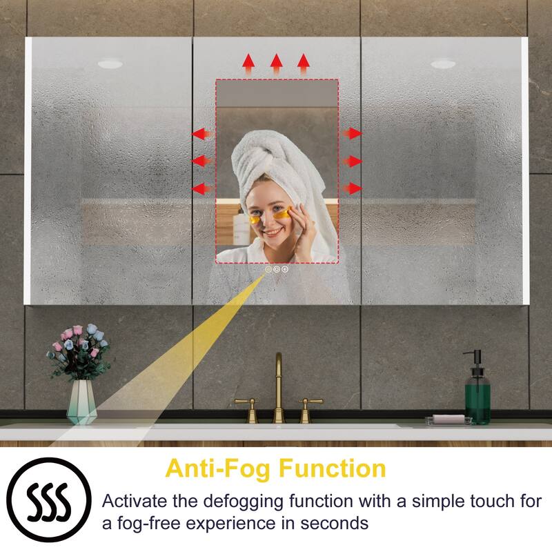Chloe LED Medicine Cabinet with Mirror, Dimmable, Anti-fog, Adjustable Glass Shelves, Recessed or Surface Mount