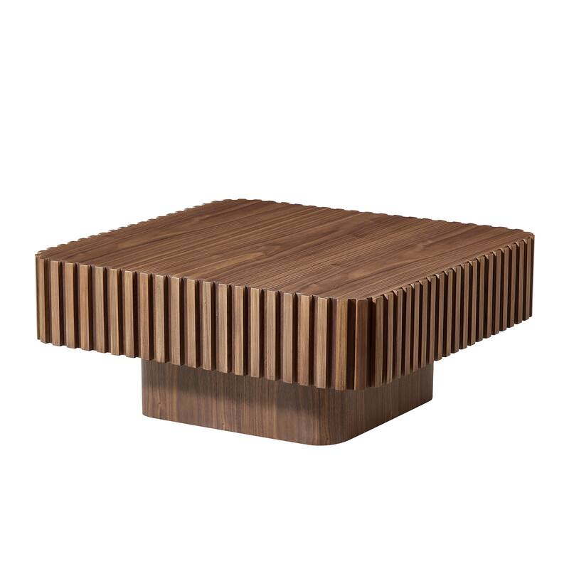 Modern Handcraft Square Coffee Table with Fluted Design