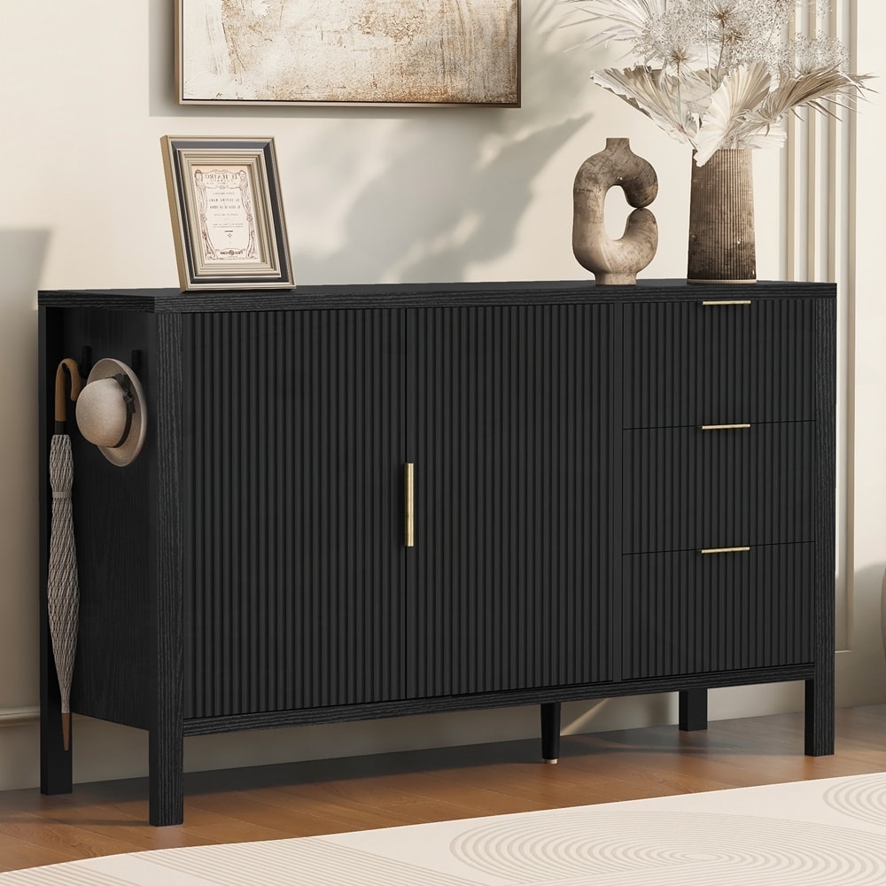Modern Wave-Pattern Sideboard with 3 Drawers