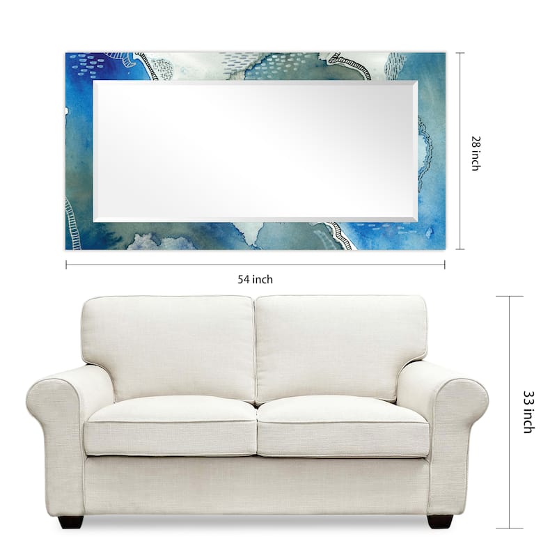 Subtle Blues Rectangular Beveled Mirror on Free Floating Printed Tempered Art Glass - Clear - 54" x 28"