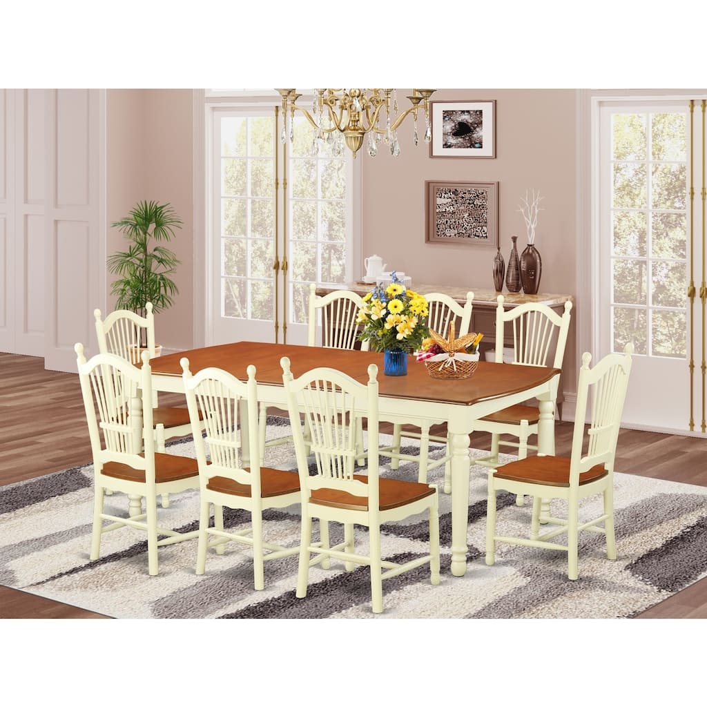 French Country Dining Set - Table & 8 Chairs - Kitchen Dinette Set - Farmhouse Style Furniture
