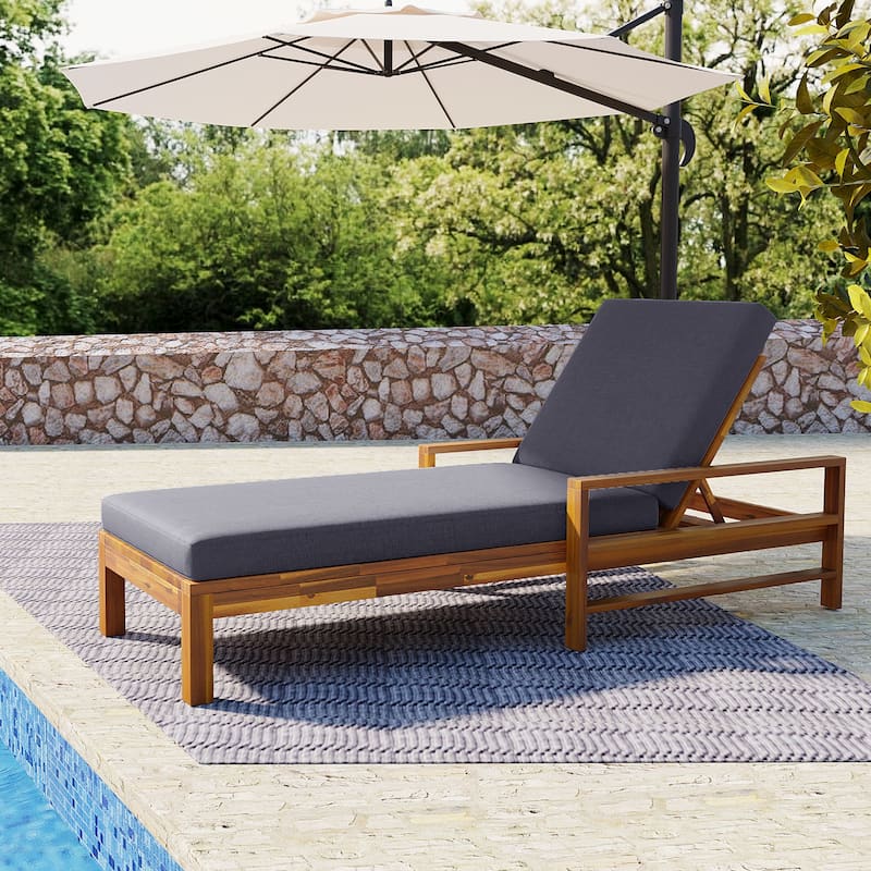 Outdoor Wood Lounge Chair with Adjustable Backrest for Gardens - Grey