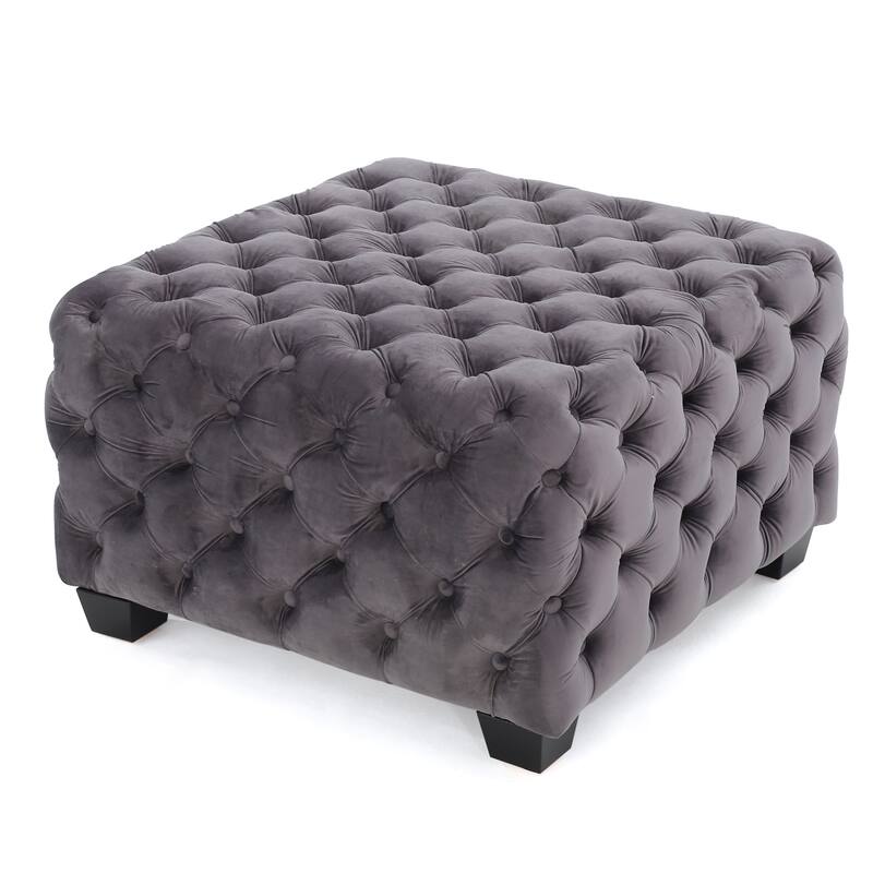 Jaymee Modern Glam Button Tufted Velvet Ottoman by Christopher Knight Home