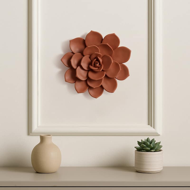 Resin Succulent Wall Decor Flower Design - Pink, 8" - 8.25"