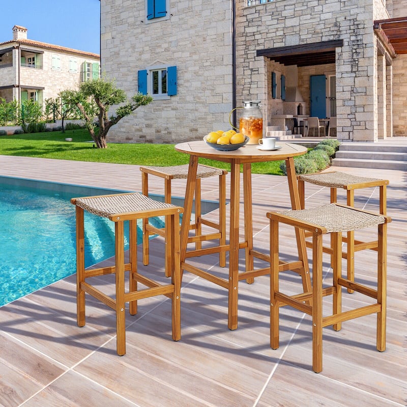 Patio Wood Bar Stools Set For Patio - 19.5" x 16.5" x 30"
