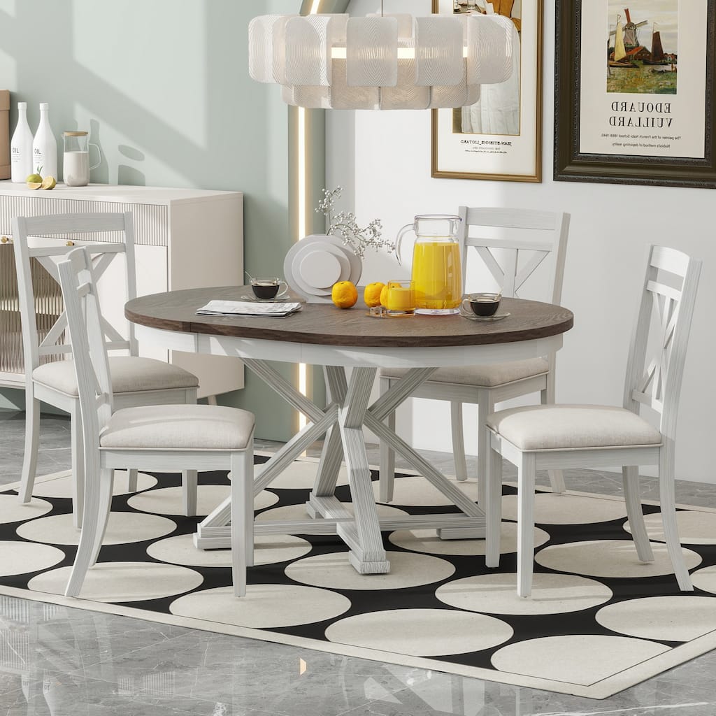 Roomfitters 5-Piece Retro Extendable Round Dining Set with Upholstered Chairs for Kitchen or Dining Room