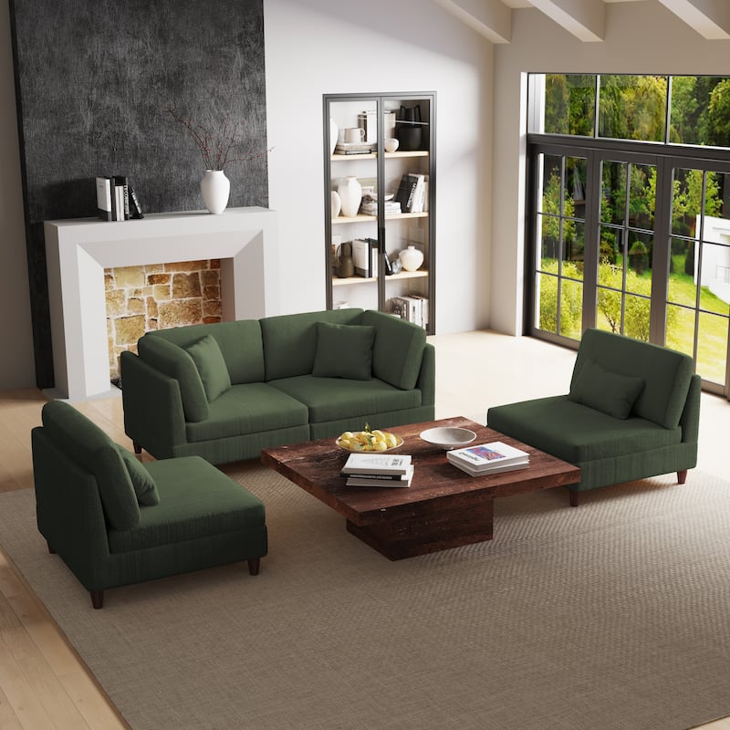 4-Piece Modern Corduroy Modular Sectional Sofa with pillows For Living Room