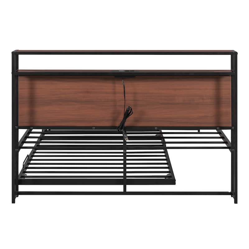 Metal and Wood USB Platform Bed with Matching Trundle