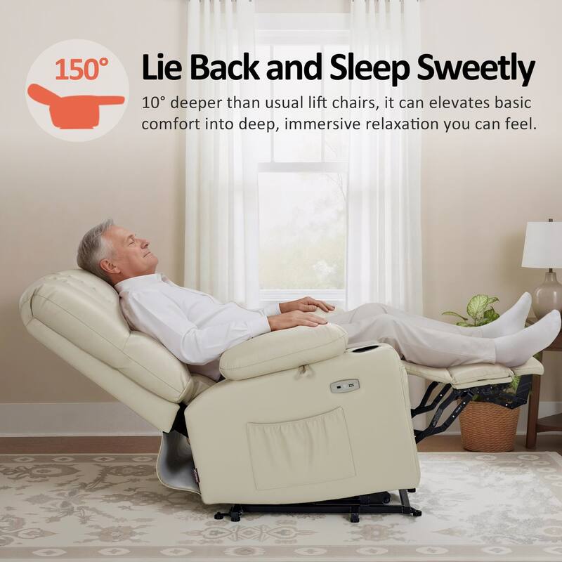 Power Lift Recliner Chair for Elderly, Massage and Heat, Faux Leather & Fabric