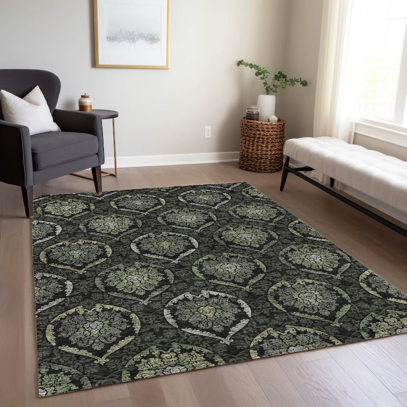 Machine Washable Indoor/ Outdoor Chantille Traditional Damask Rug