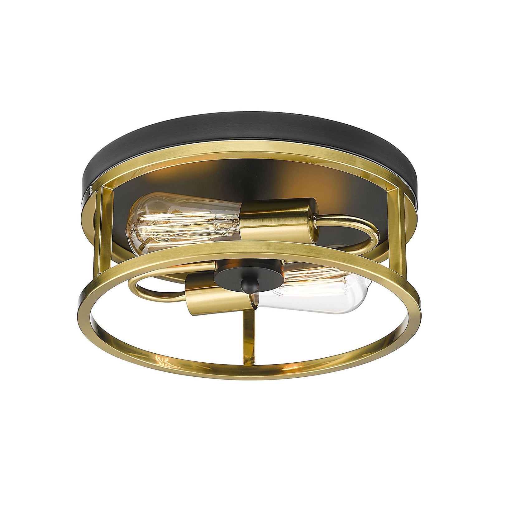 Transitional 2-Light Black And Gold Metal Round Flush Mount