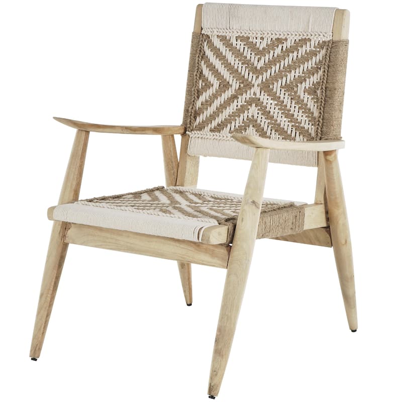 Jute Rope Handmade Accent Chair with Brown Mango Wood Frame - White or Black - Roche River Decor - White