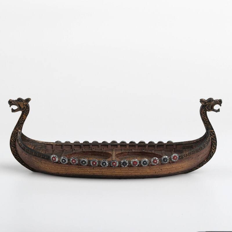 8.07 inches Width Polyresin Viking Boat Tea Light Holder Multicolor Finish Figurine