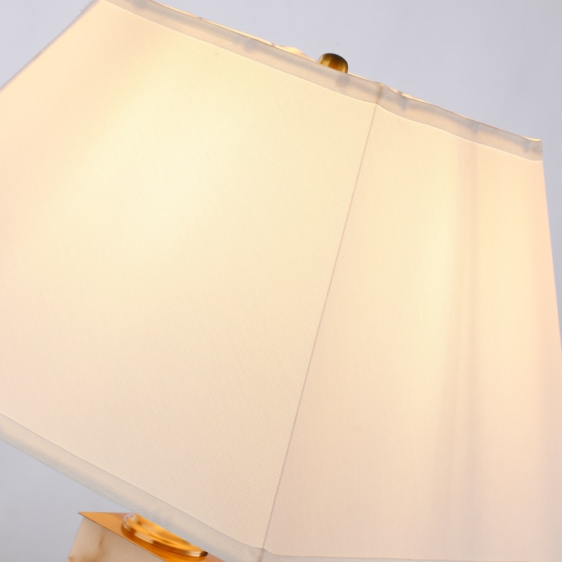 Alabaster White & Gold Desk Lamp, Metal Table Light with Rectangular Shade - 30"