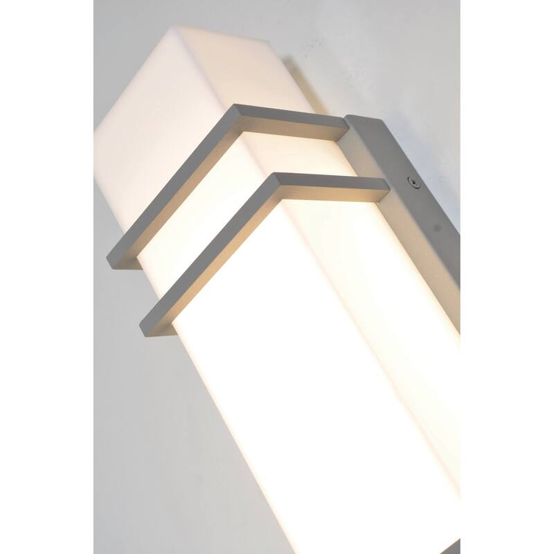 Blaine 15-inch Textured Grey LED Outdoor Sconce, White Acrylic Shade