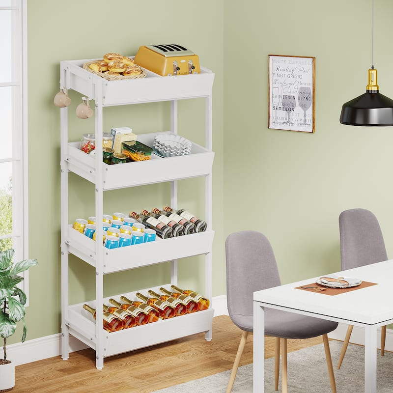 4-Tier Fruit and Vegetable Storage Rack Stand, Wood Storage Shelf for Kitchen Dining Room