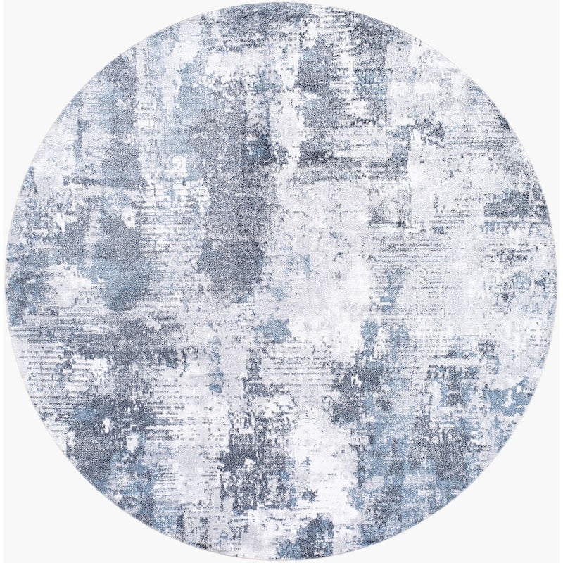 Livabliss Lillian Modern Washable Area Rug - 6'7" x 6'7" Round - Dark Blue/Ivory