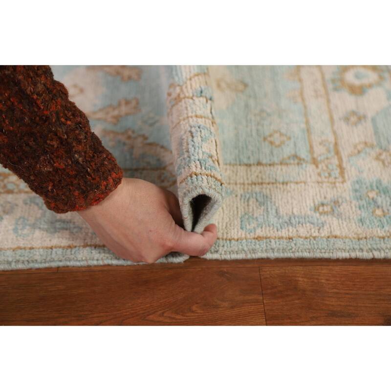 Hand Knotted Oriental 100% Wool Carpet Transitional Geometric Navy Blue & Blues Oushak Area Rug - 2' 9'' X 2' 0''