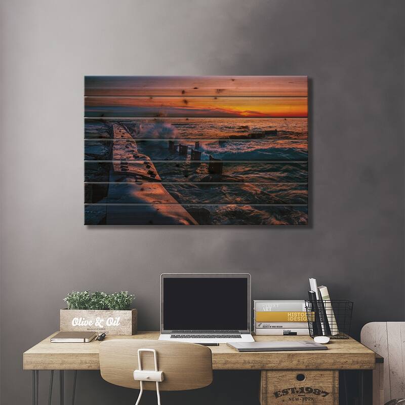 Sunset On The Shores Of Lake Michigan Print On Wood by Christopher Thomas - Multi-Color