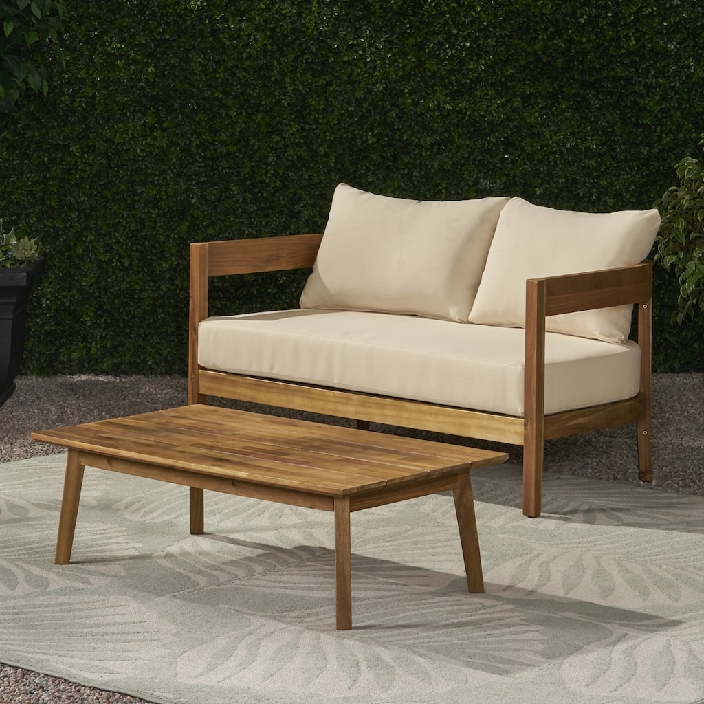 Acacia Wood Outdoor Loveseat & Coffee Table Set