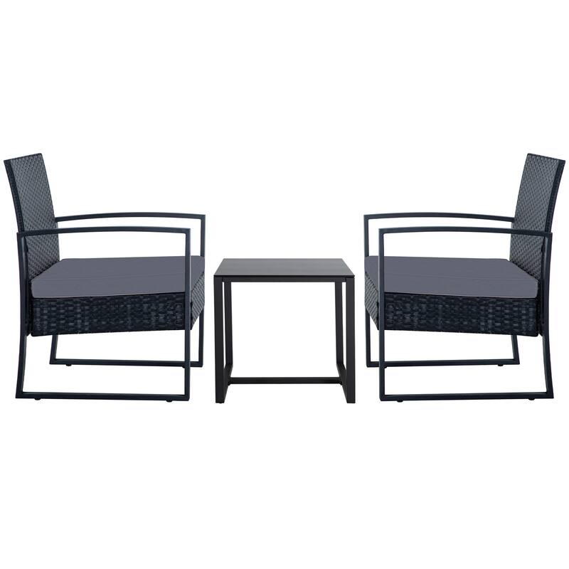 3-Pieces Wicker Patio Conversation Set Outdoor Chairs with Cushions