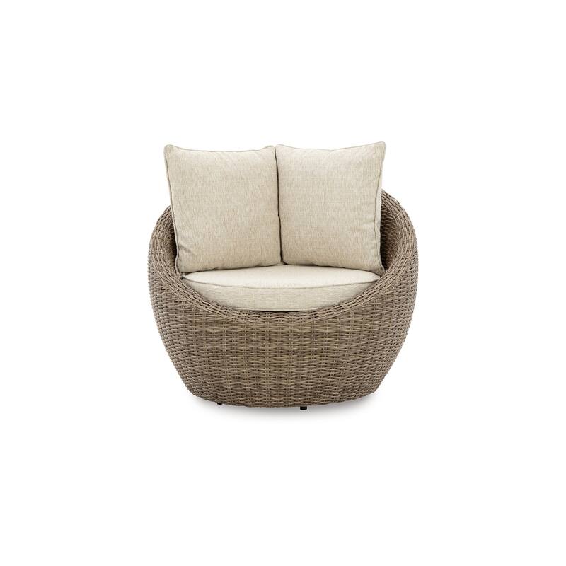 Swivel Outdoor Lounge Chair Set of 2, Beige Wicker, Nuvella Cushions