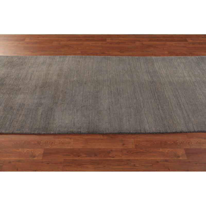 Modern Gray Gabbeh Runner Rug Hand-Knotted Wool Carpet - 3'5" x 9'10"