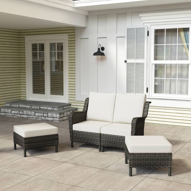 Rattan Outdoor Sectional Set with Modular Seating - 4-Piece - Beige