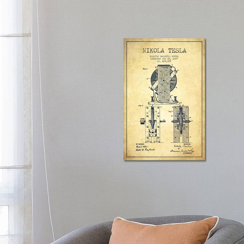 iCanvas "Electro Motor Vintage Patent Blueprint" by Aged Pixel Canvas Print - 26x18x1.5
