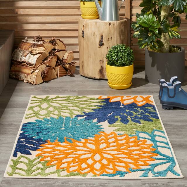 Nourison Aloha Floral Modern Indoor/Outdoor Area Rug - 2'8" x 4' - Green/Blue
