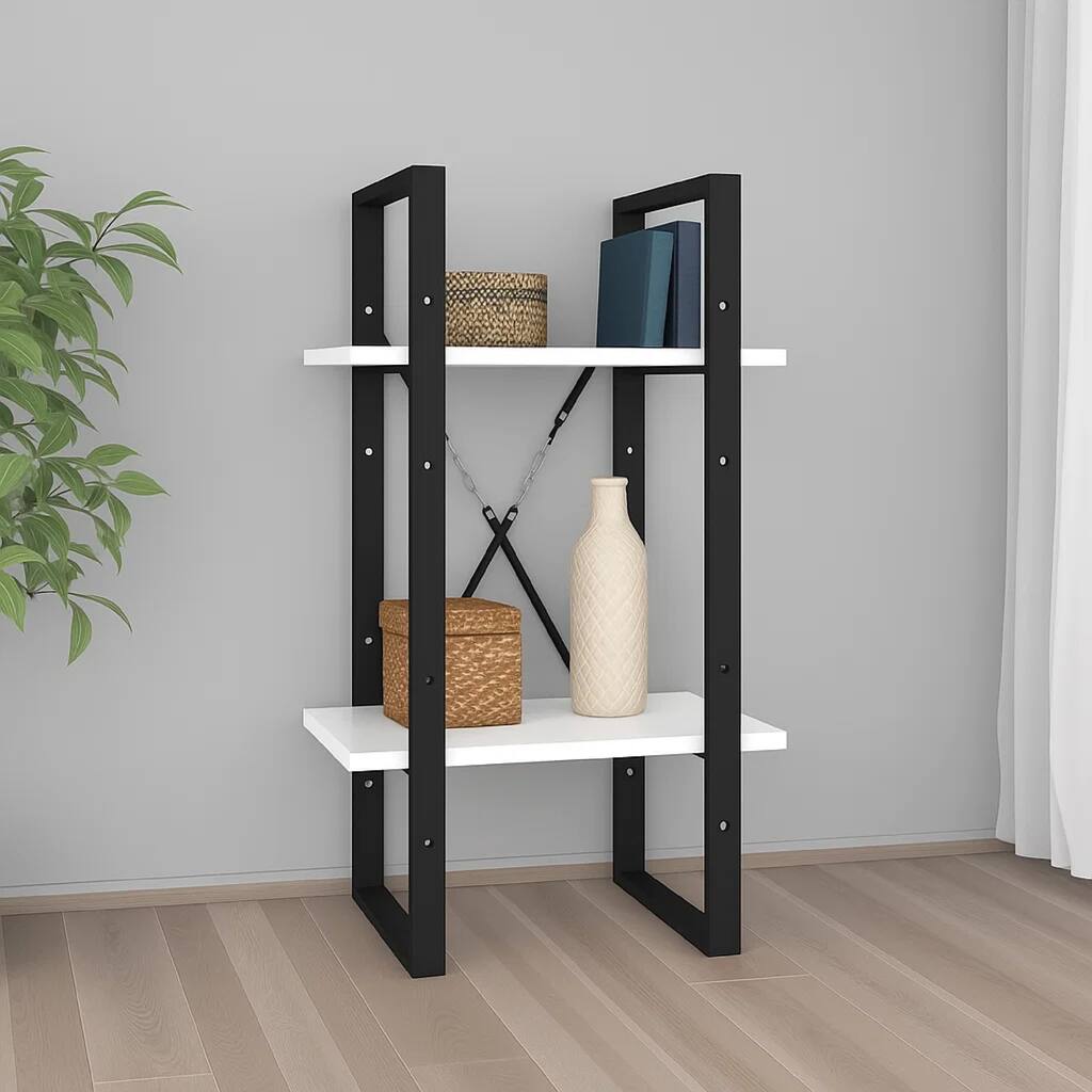 Zoe Standing Bookshelf, 28 Inch Tall, 2 Shelves, Black and White
