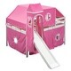 preview thumbnail 6 of 36, Playhouse Full Size Bunk Bed with Slide Pink Tent and Tower, Pink