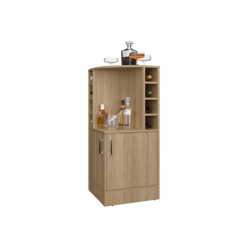 FM FURNITURE Toyei Corner Bar Cabinet with Bottle Rack, Open Shelves, and Hidden Storage