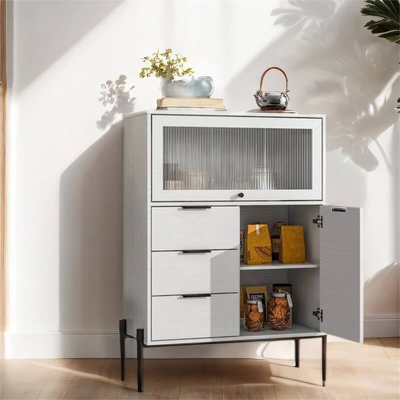 Wood Sideboard with 3 Drawers and Glass Door