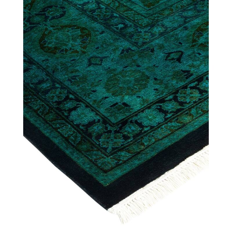 Overton Hand Knotted Wool Vintage Inspired Modern Contemporary Overdyed Blue Area Rug - 8' 3" x 10' 3"
