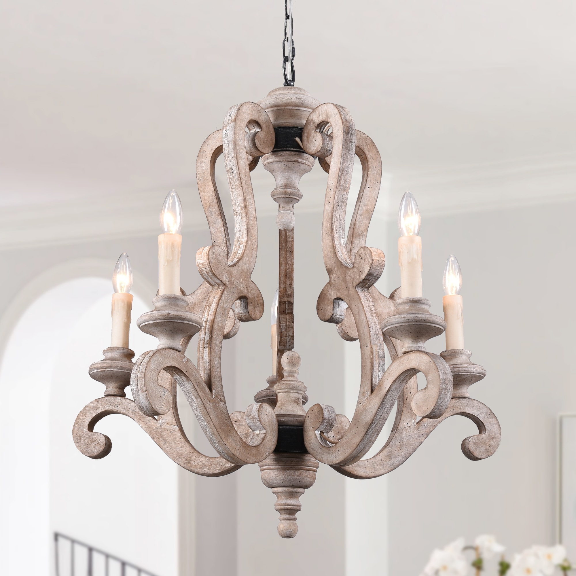 Bella Depot 5-Light Vintage Distressed Wood Pendant Light, Retro French Country Chandelier