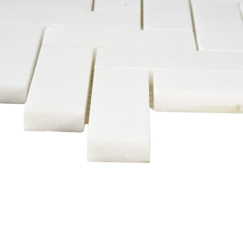 Thassos Marble 1" x 3" Heeringbone Polished Mosaic Tile