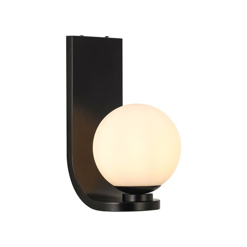 11.8" H 1-Light Modern Farmhouse Black J-Shaped Wall Mount Lighting with Opal Glass Globe Shade