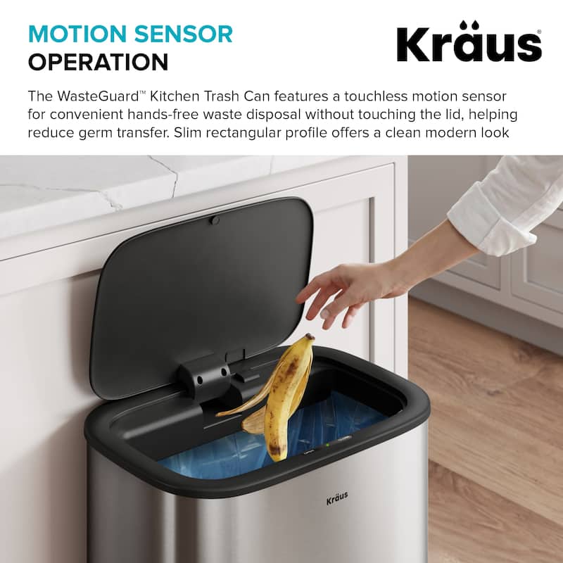 KRAUS WasteGuard 14.5 Gal 55 Liter Motion Sensor Kitchen Trash Can