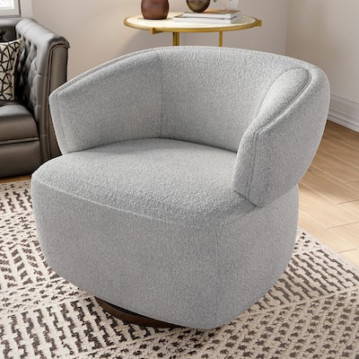Fabric Round Barrel Chairs, Oversized Upholstered Lounge Sofa Chair, Club Chairs with Curved Armrests & Deep Seat