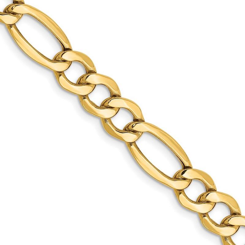 Curata 10k Yellow Gold Mens 7" 8" or 9" Wide 7.3mm Semi Solid Figaro Chain Bracelet