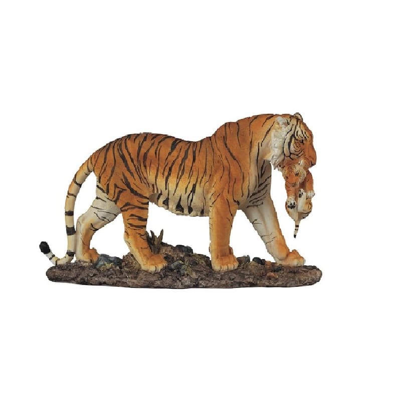 Q-Max 11"W Orange Bengal Tiger Mother Carrying Cub Wild Cat Animal Figurine