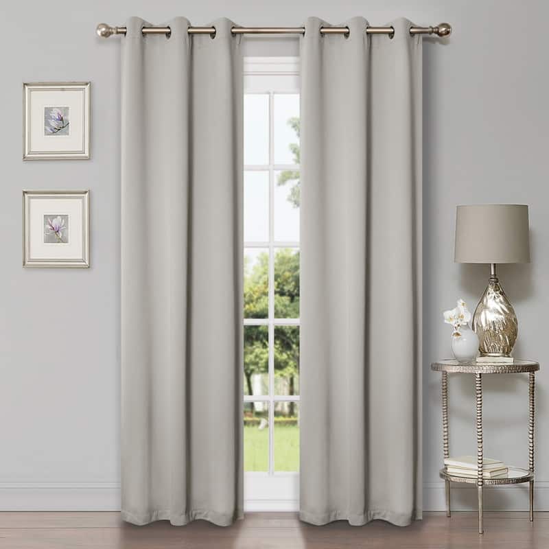 Superior Modern Solid Washable Room Darkening Curtains, Set of 2 Panels - 8PC- 42" x 96" - Chrome