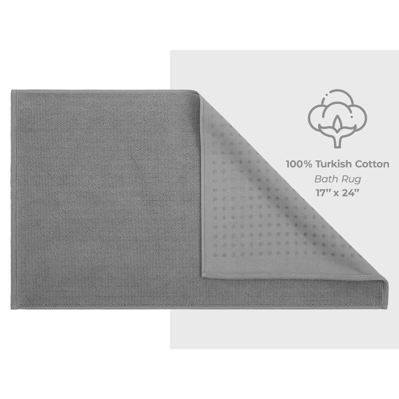 American Soft Linen 100% Cotton Bath Mat Rugs, 17x24 inches Slip Resistant Bottom Base Bath Mats for Bathroom