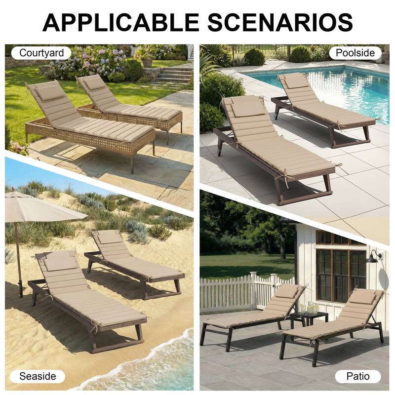 Outdoor Chaise Lounge Cushion Quilted Patio Sun Lounger Pad with Straps