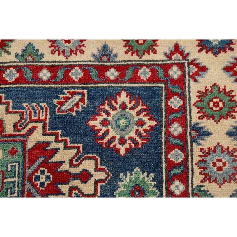 Blue Kazak Accent Rug Handmade Wool Carpet - 3'4" x 4'10"