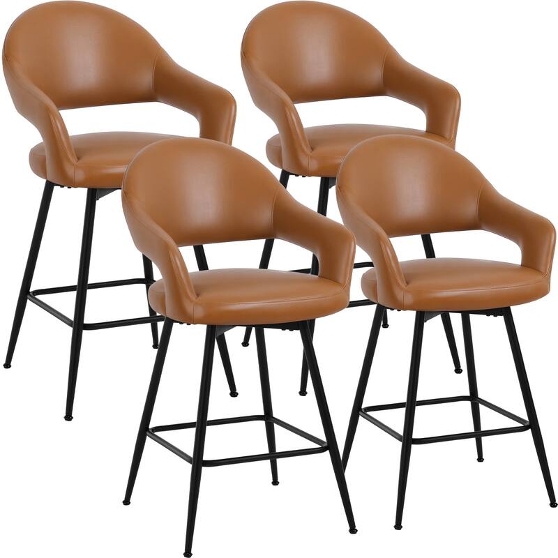 26" Velvet/ Faux Leather Counter Height Swivel Bar Stools Set of 2/4 - 39.2"H x 20.4"W X 22"D